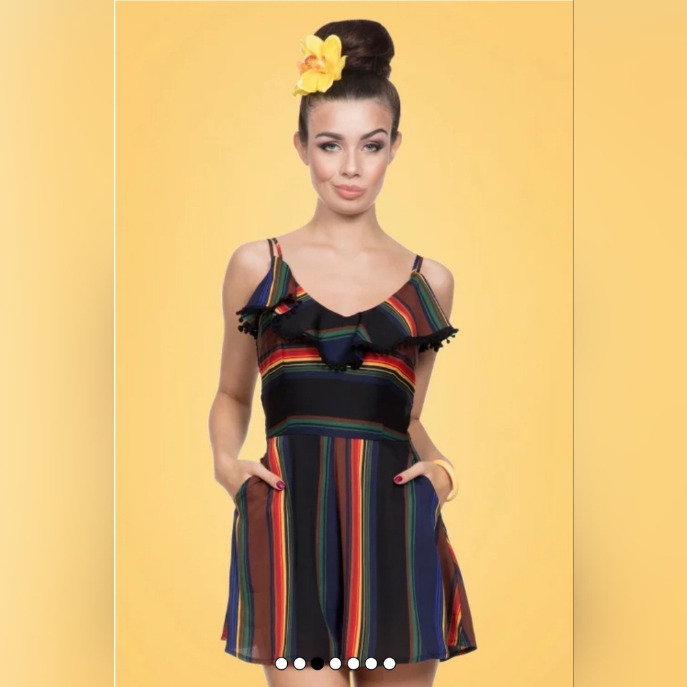Voodoo Vixen Josie Striped Pompom Playsuit